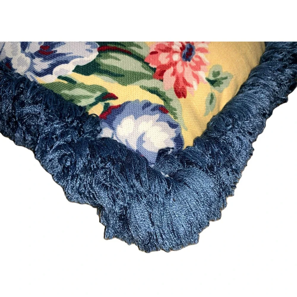 2 Vtg Waverly Design Floral Upholstery Wt Cotton Pillows Thick Looped Fringe 19